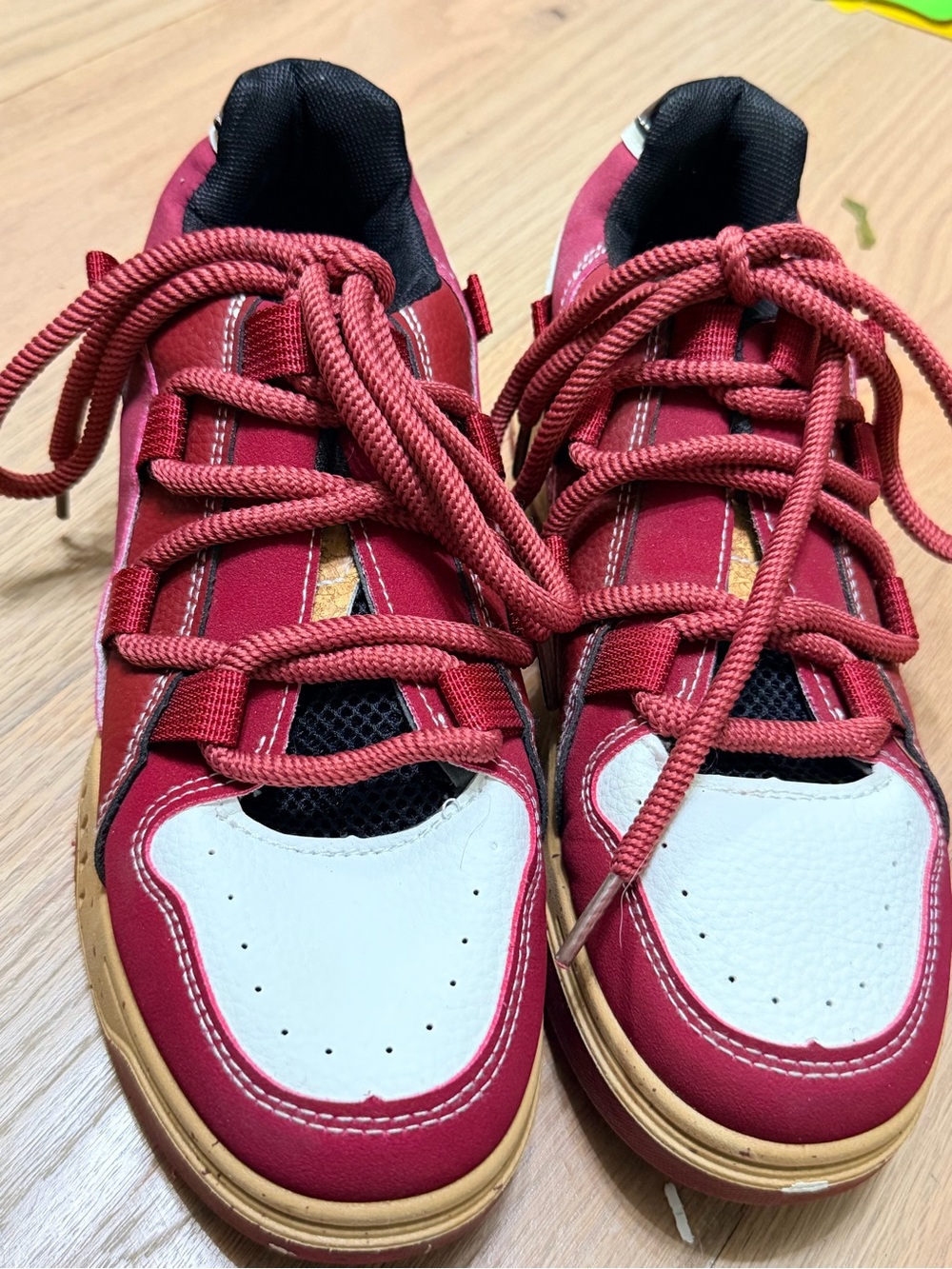Men’s / Unisex Red Chunky Skater Style Lace-Up Athletic Shoes with White Toe
